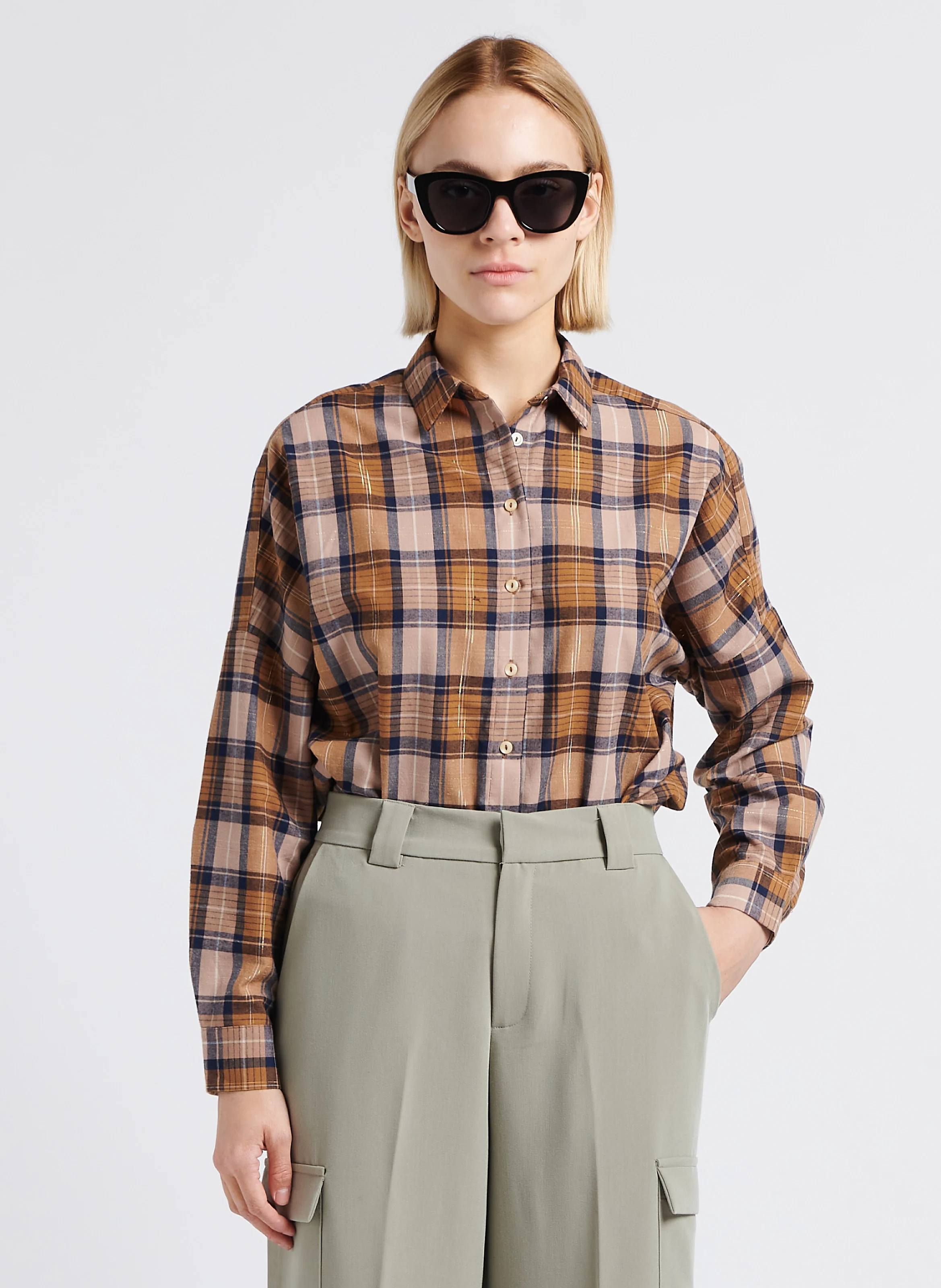 LISON - Chemise col classique imprimée à carreaux| Jaune