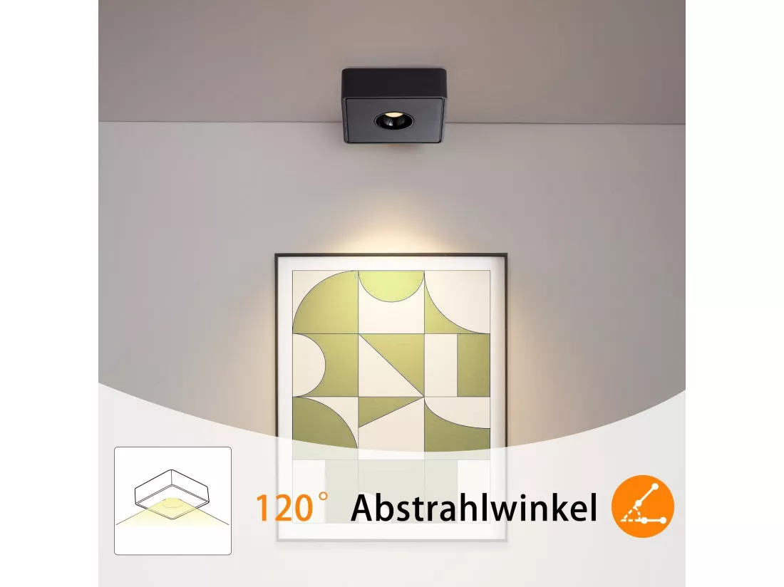 NETTLIFE Spot de Plafond LED noir 7W en saillie angulaire blanc chaud petit plafonnier pour salon couloir chambre salle à manger cuisine restaurant