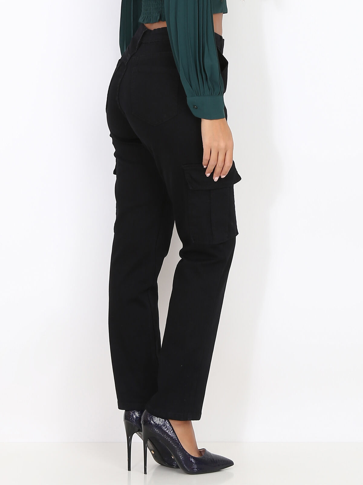 Pantalon droit style cargo- Noir
