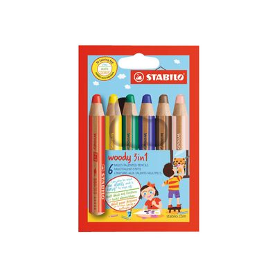 Stabilo woody 3 in 1 - 6 Crayons de couleur - 10 mm - couleurs assorties