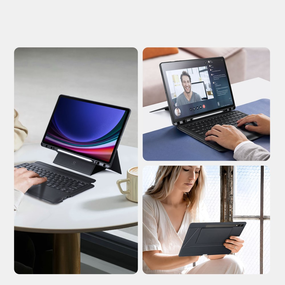 2in1 Samsung Galaxy Tab S10  Plus Leder Tasche Magnetische Bluetooth Tastatur   S-Pen Halterung (QWERTY) - Schwarz