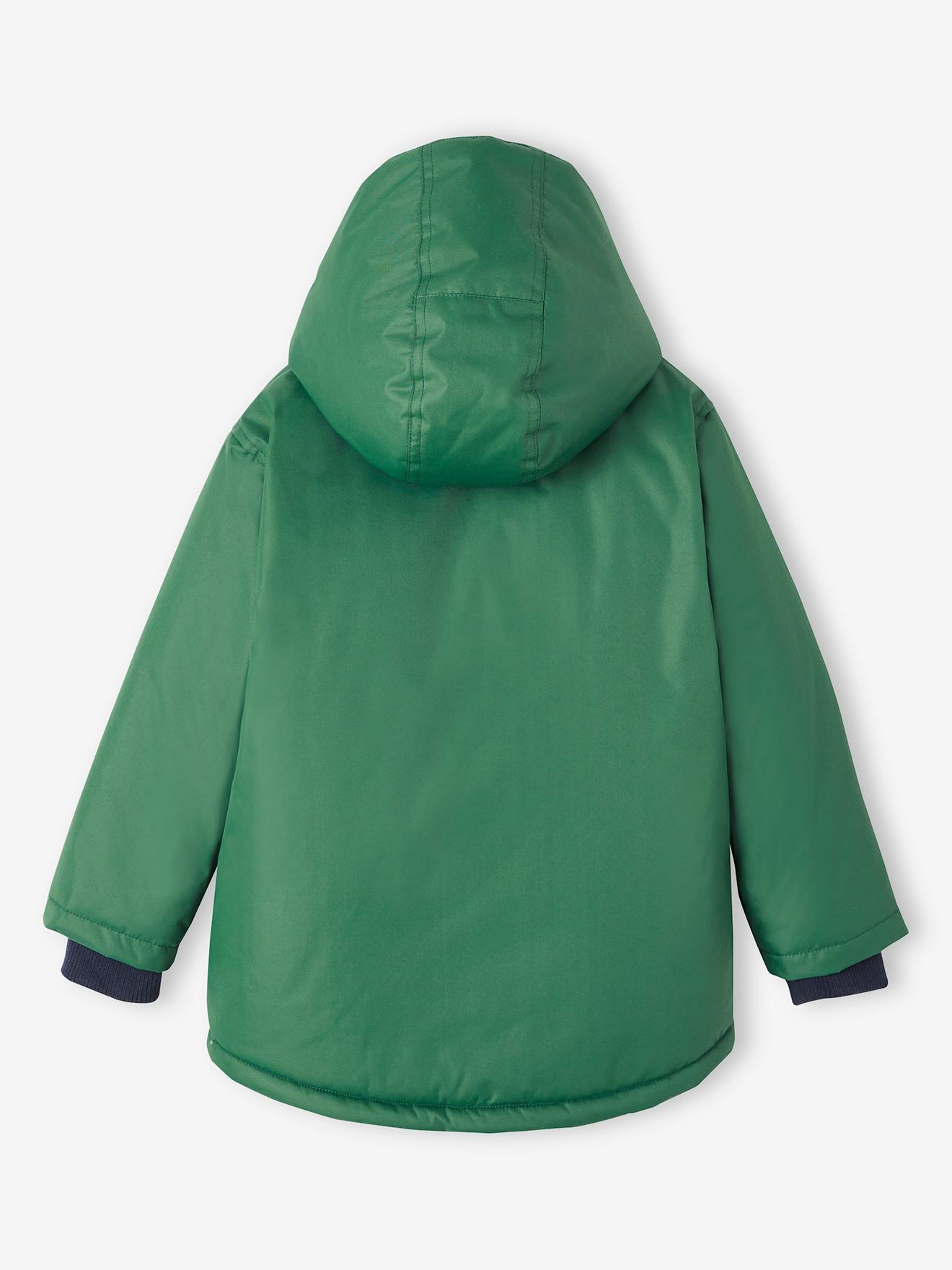 Parka verde com capuz e forro de lã para meninos