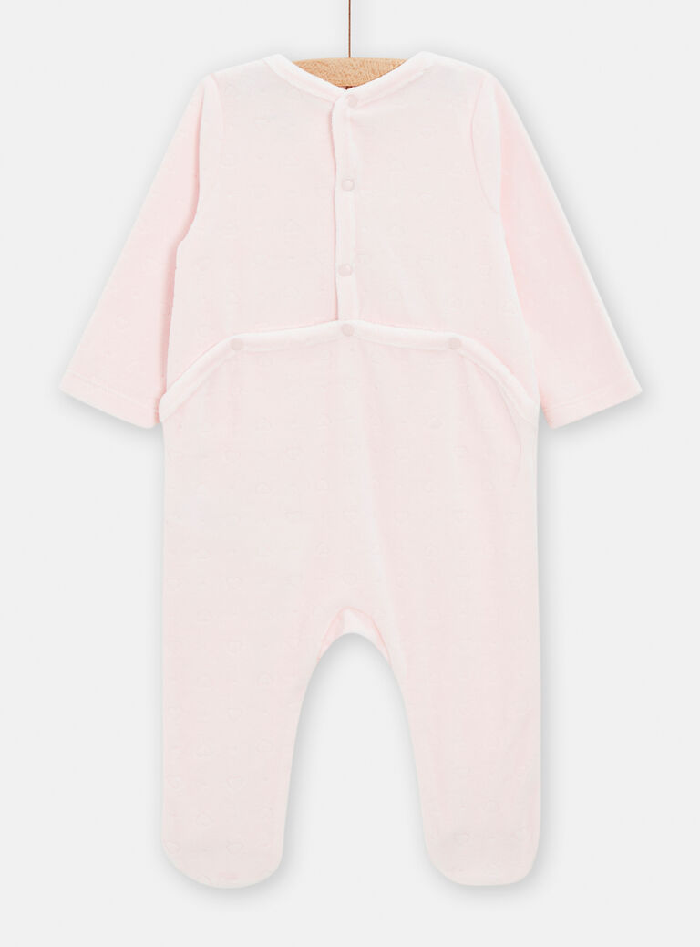 Grenouillère rose en velours texturé motif cur pour bébé fille
