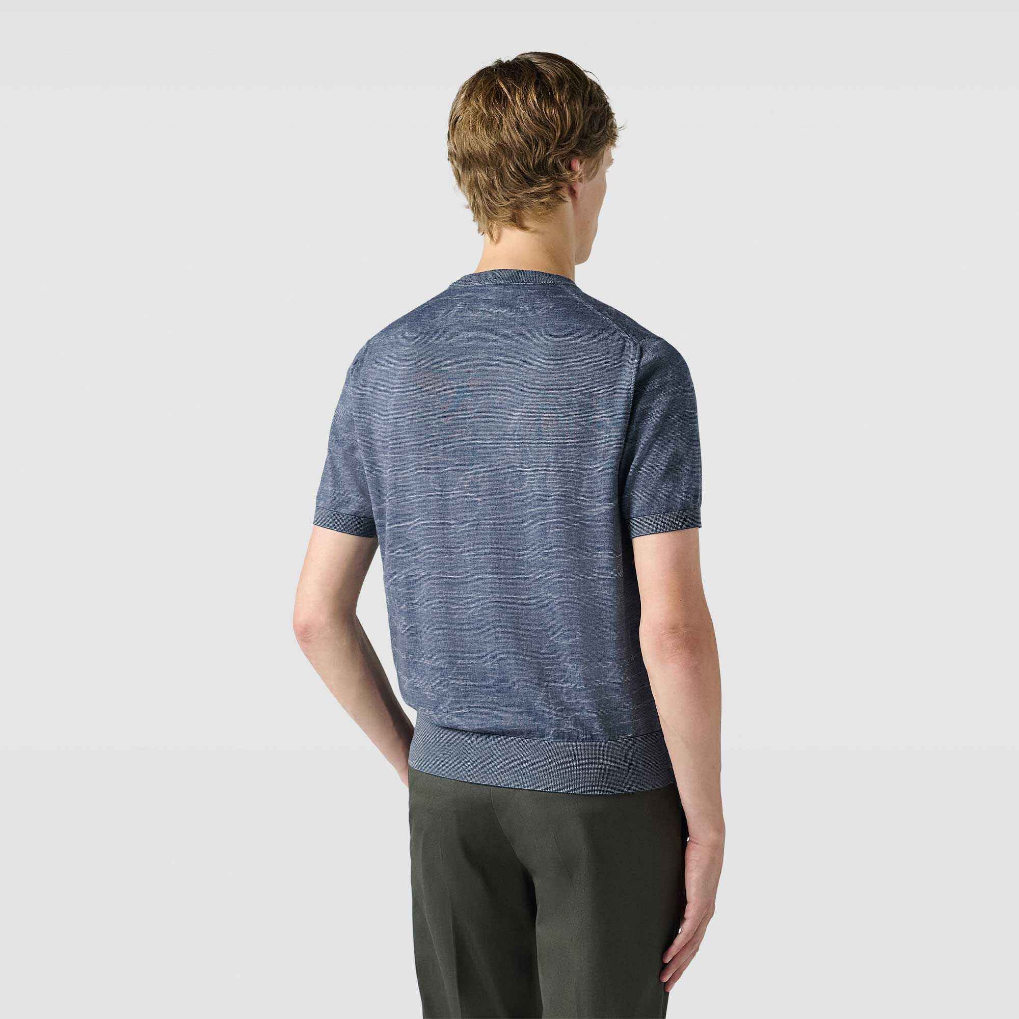 Pull Manches Courtes Leger En Laine Avec Jacquard Scritto
