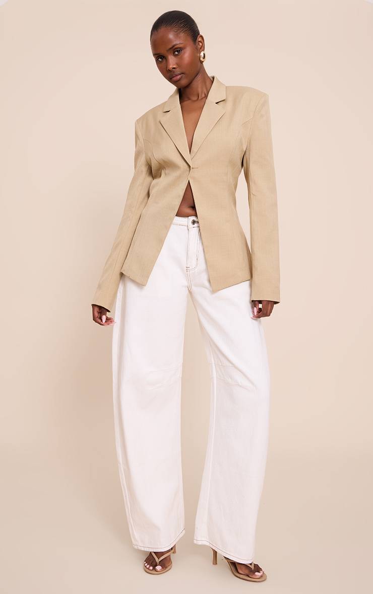 Almond Butter Blazer Ouvert Cintré À La Taille