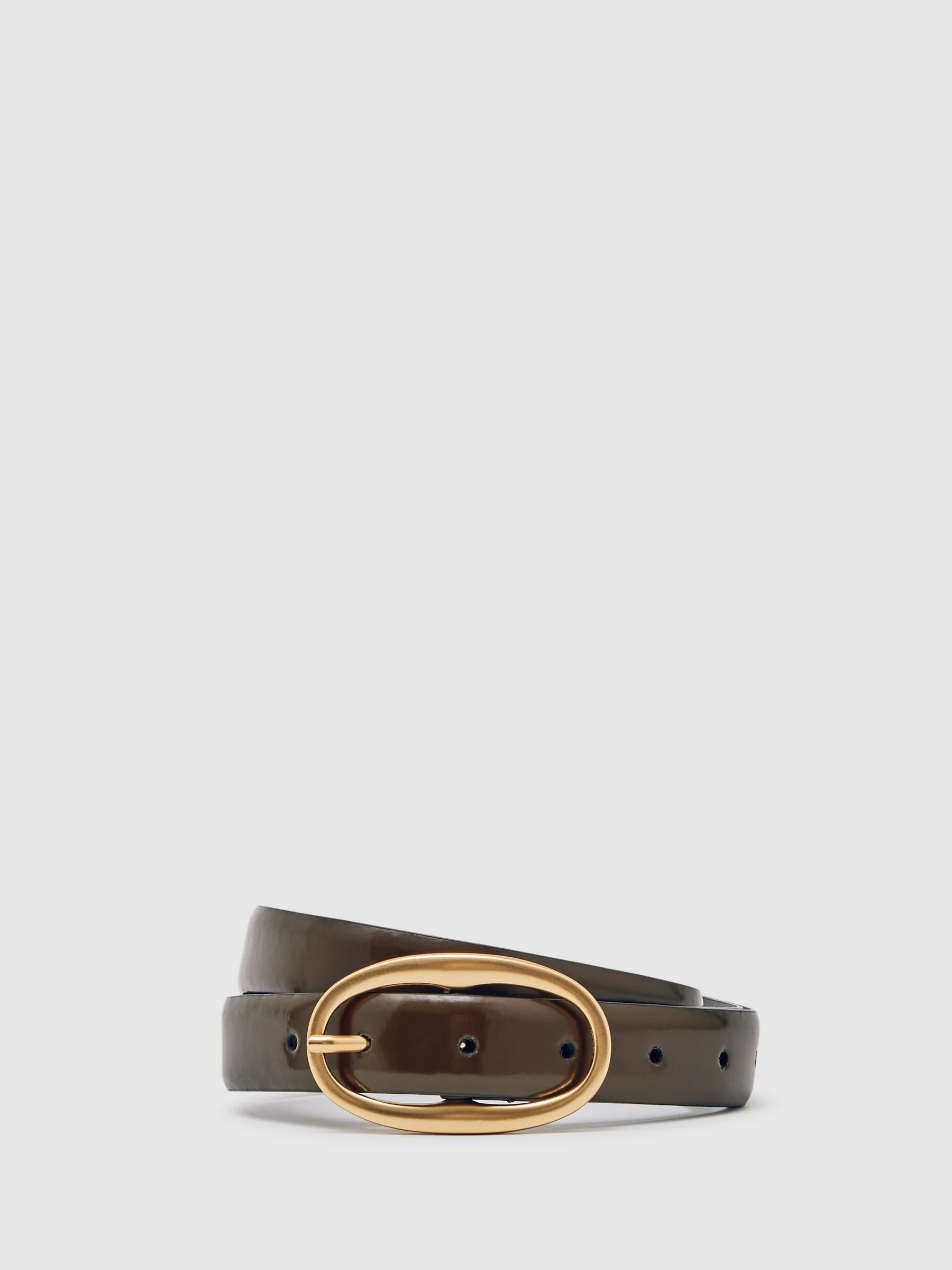 Chocoladebruin - Reiss Drew Patent Leather Oval Buckle Belt