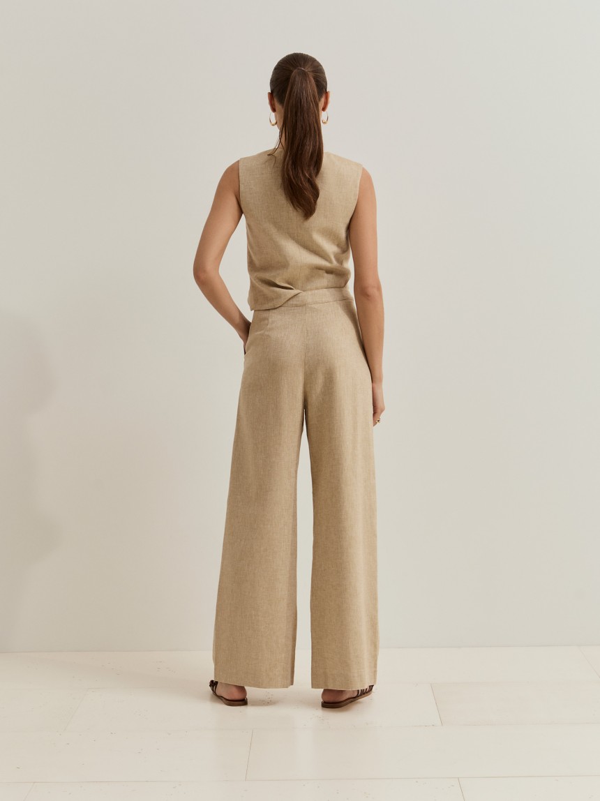 Calça wide leg em linho e algodão