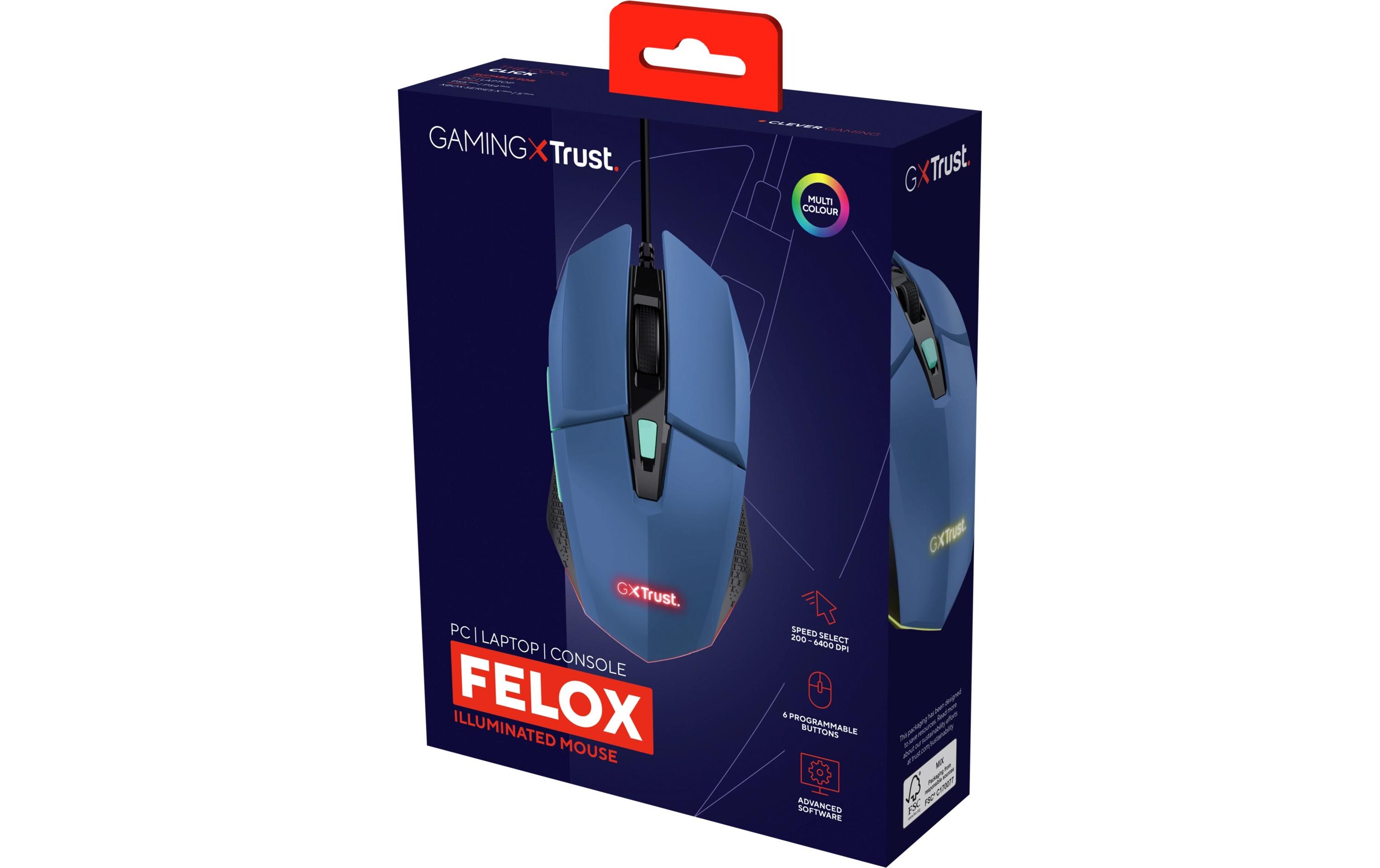Gaming-Maus GXT109B FELOXTrust GXT109B FELOX Maus Gaming Beidhändig USB Typ-A 6400 dpi