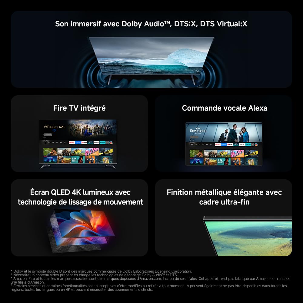 XIAOMI TV F Pro 43, 101 cm (43 Pouces), 4K UHD QLED, Smart TV, Fire TV, Contrôle Vocal Alexa, HDR10+, MEMC, 2Go+32Go, Compatible avec AirPlay