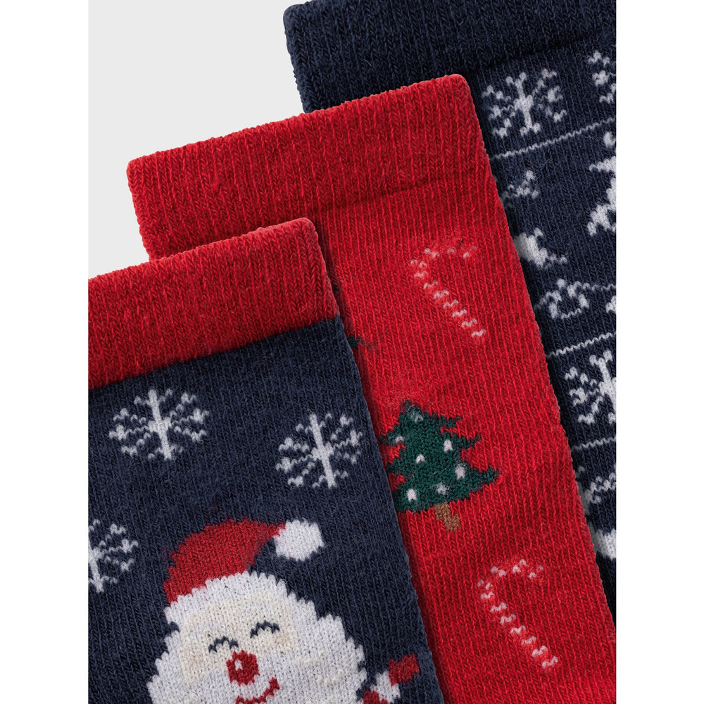 Køb Name It Dark Sapphire Jester Red Richristmas 3-pak Strømper