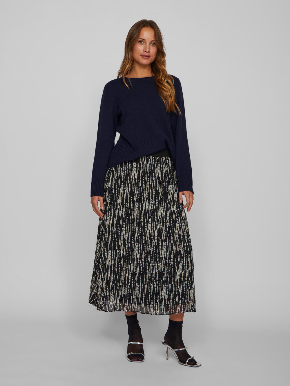 Vila  Viprimia L/S O-Neck striktrøje - Navy Blazer