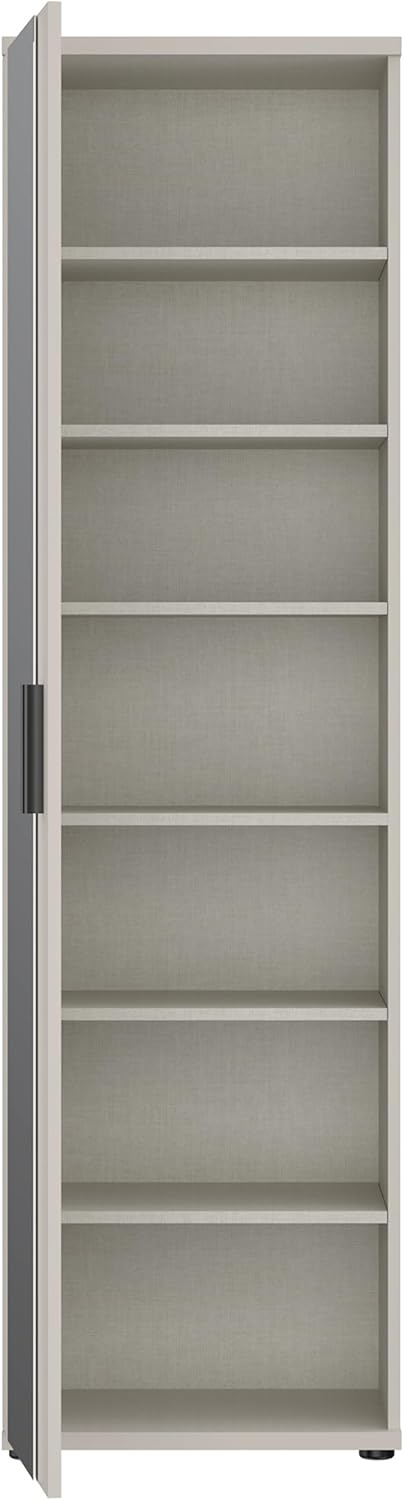 Forte NET106 Schuhschrank 50, moderner Flurschrank, 1-türig, 6 Einlegeböden, Flur, Diele, Abstellraum, Holzwerkstoff, Kaschmir|Beige, 50,2 cm breit x 179,1 cm hoch x 34,8 cm tief