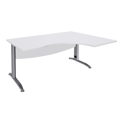 Bureau compact à droite IDRA - L160 cm - Pieds alu - plateau Blanc perle (Pieds de renfort obligatoire à rajouter - non inclus)
