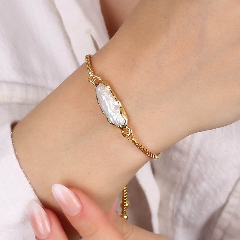 Bracelet - Laiton plaqué or & perle