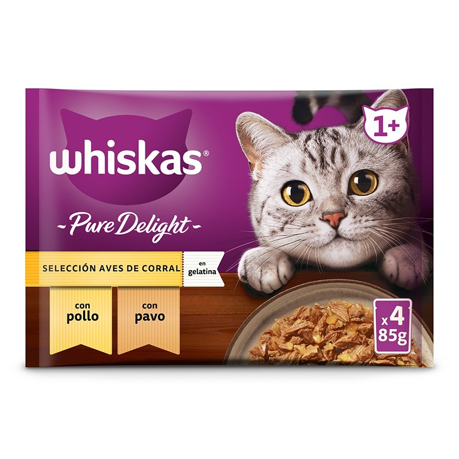sachês de 85g de Whiskas Pure Delight Selection Gelatina de Aves em sachês para gatos