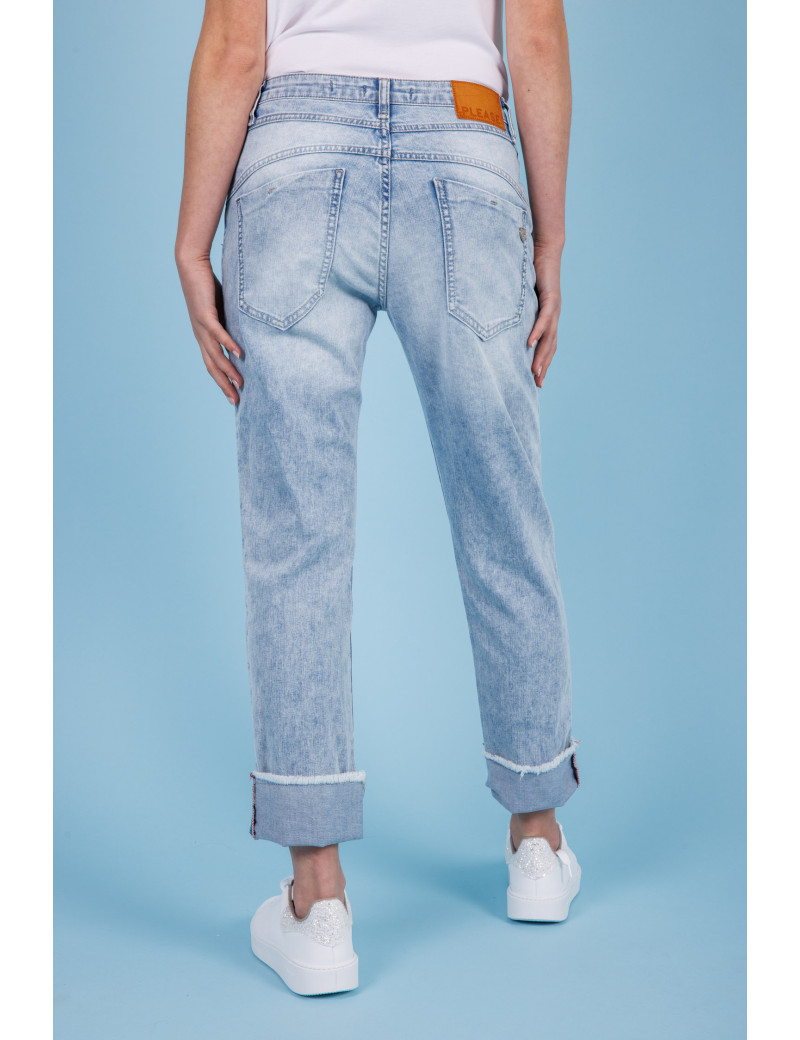 PLEASE JEAN TAILLE HAUTE REVERS APPARENTS BLEU DENIM
