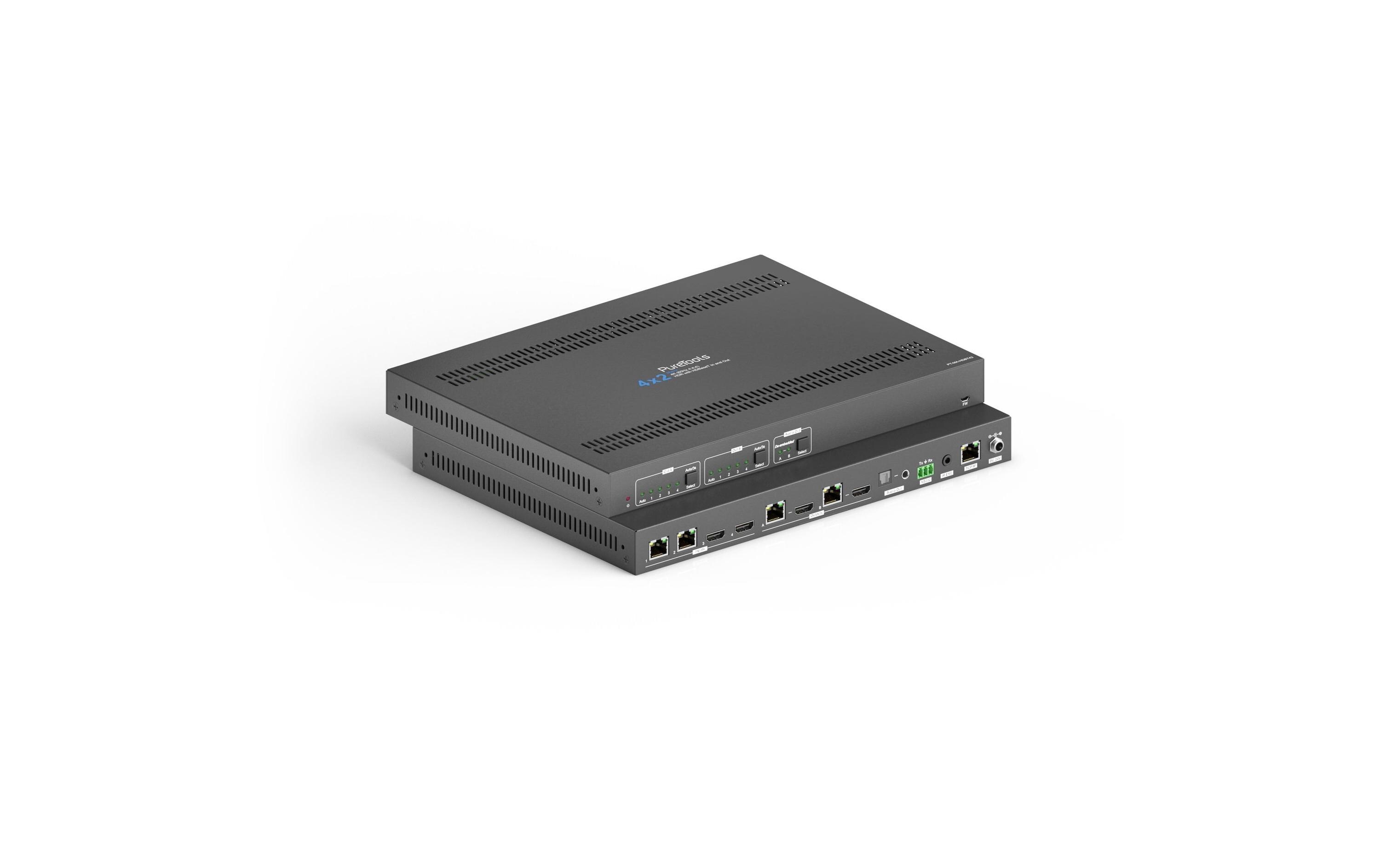Matrix Switcher PT-MA-HDBT42 Multiformat HDMI HDBaseT<br>4x2 4K 18Gbps Multiformat HDBaseT Matrix Switcher mit Downscaler