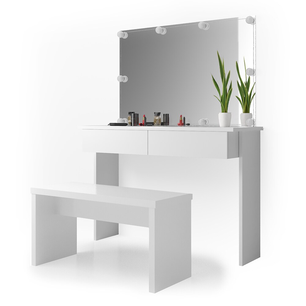 Vicco Schminktisch Azur Kosmetiktisch Frisiertisch Frisierkommode Weiß Hochglanz inklusive Sitzbank, Spiegel und LED-Lichterkette