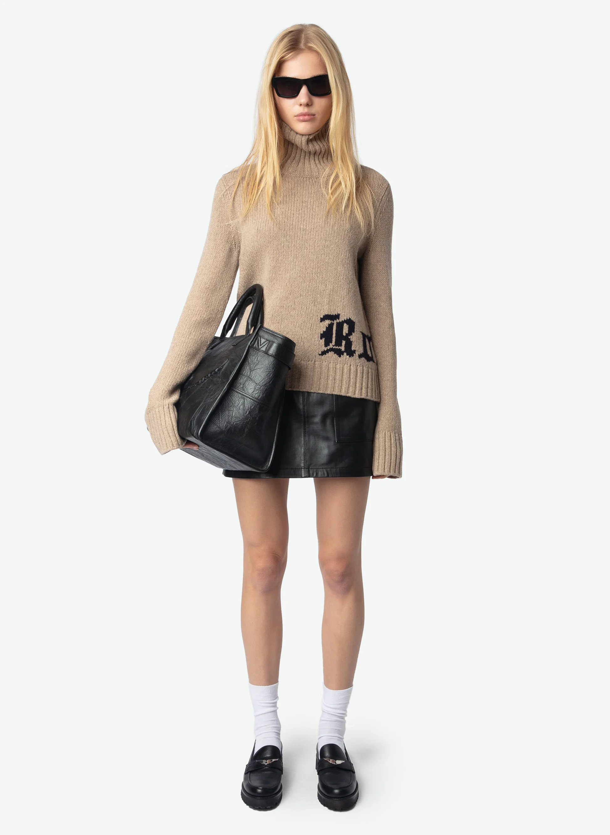 NALMA - Pull imprimé en laine mérinos | Beige