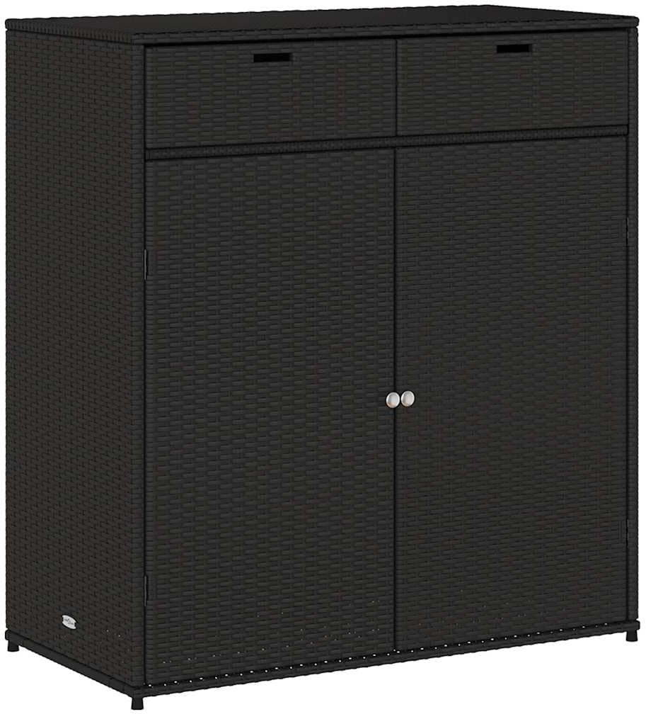 vidaXL Gartenschrank, Geräteschrank mit viel Stauraum, Beistellschrank Schrank mit Türen, Balkonschrank Terrassenschrank, Schwarz Poly Rattan