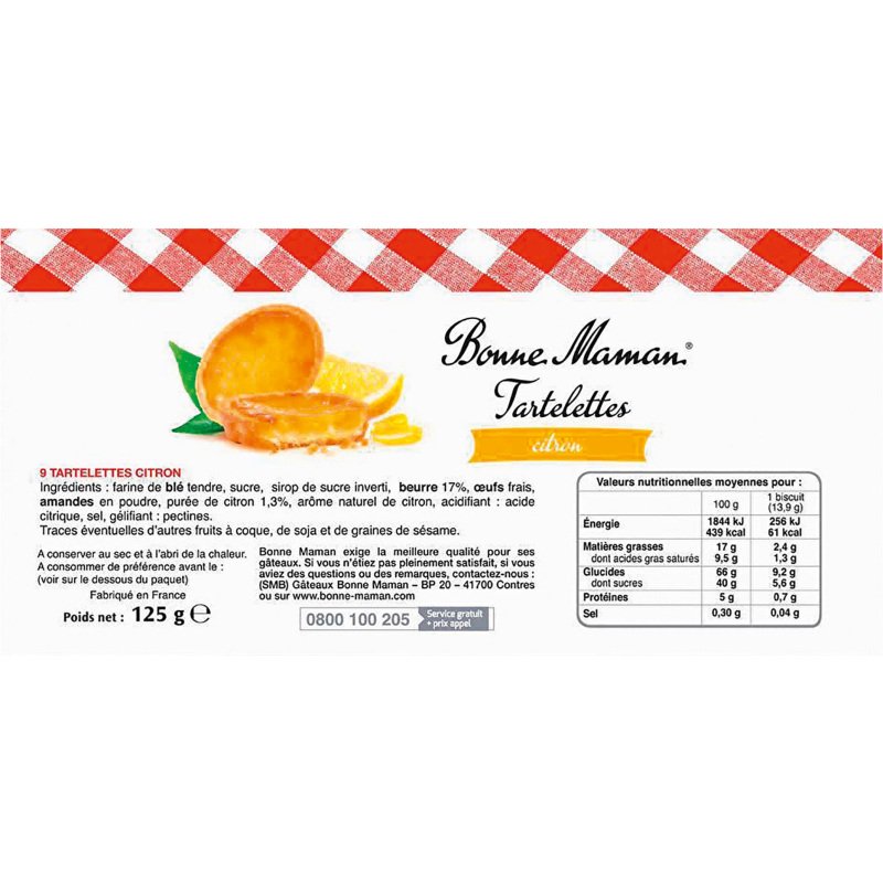 Tartelettes citron Bonne Maman - Paquet de 125 g