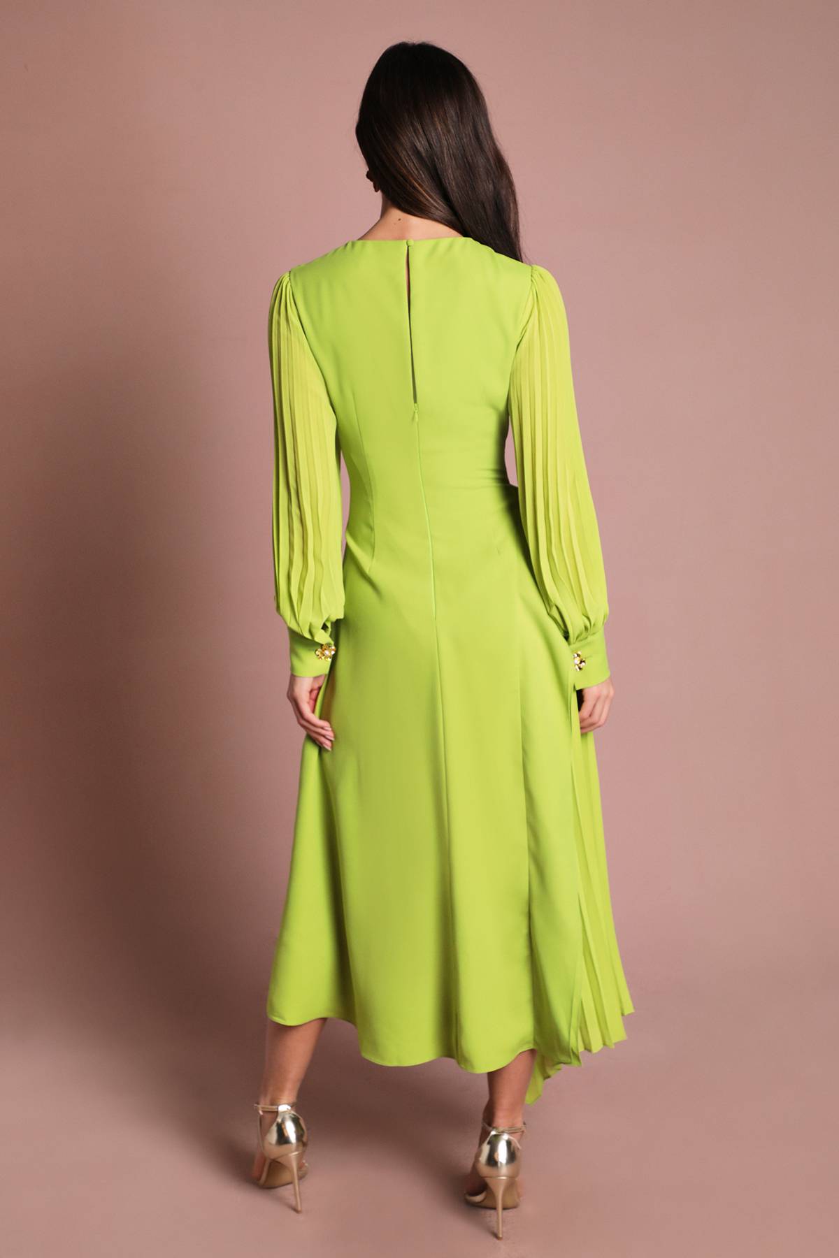Coast Robe Maxi Plissée en Crêpe à Manches Longues