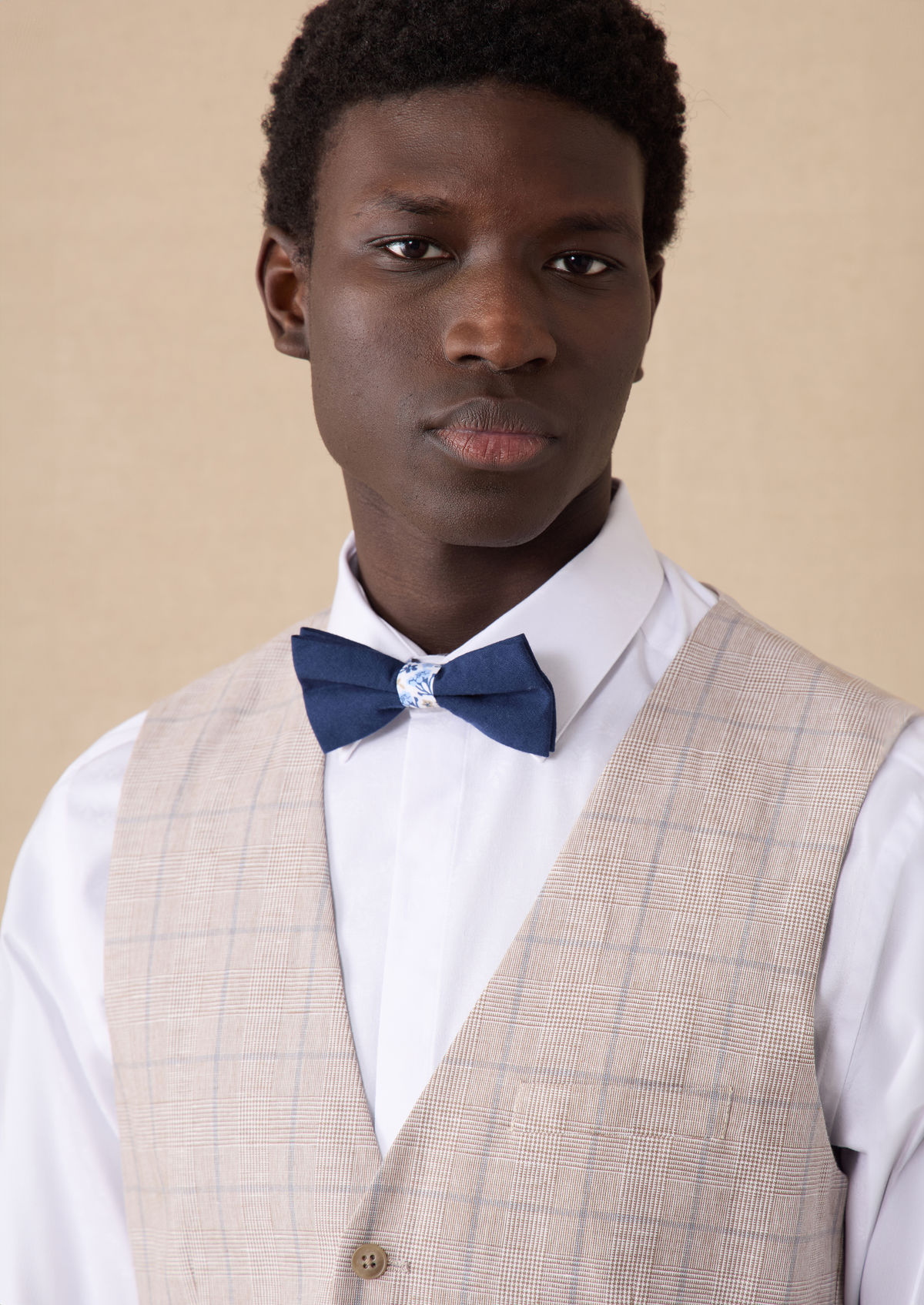 Gilet casual en lin et coton beiges Prince de Galles