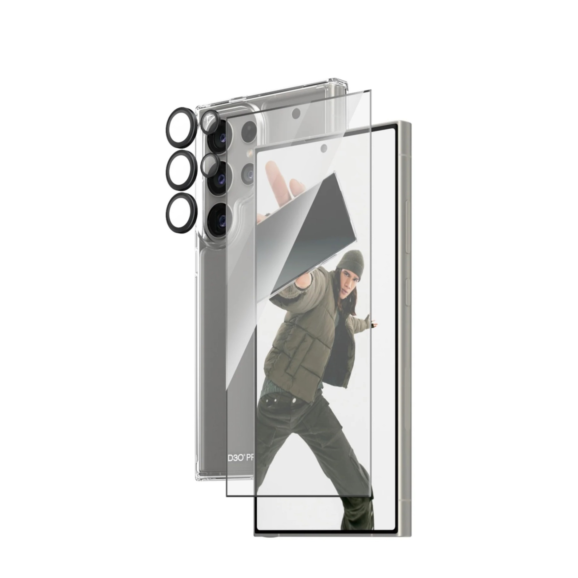 Samsung Galaxy S24 Ultra 3in1 D30 Hardcase Schutzhülle mit Ultra Wide Fit Display- / Hoops Kameraschutz (B1212 7352) - Transparent