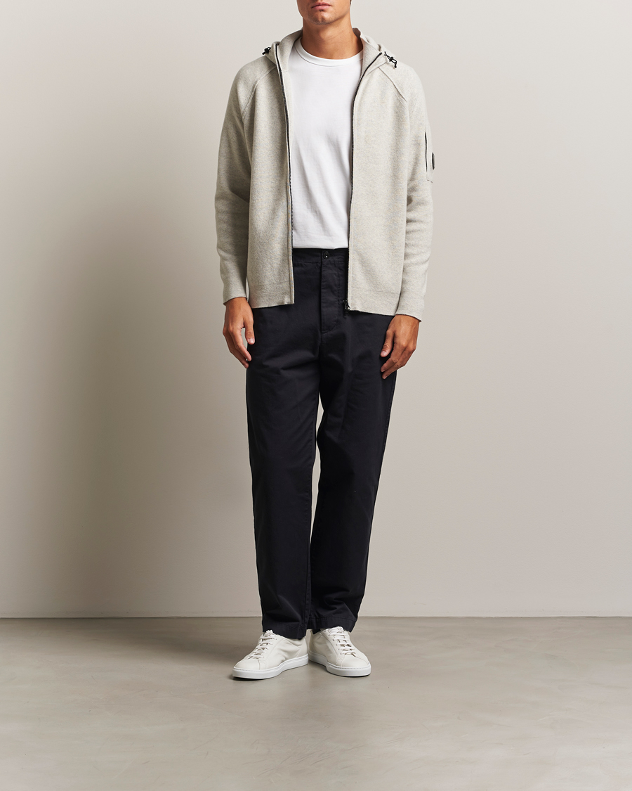 C.P. Company Knitted Lambswool Zip Hood Light Grey
