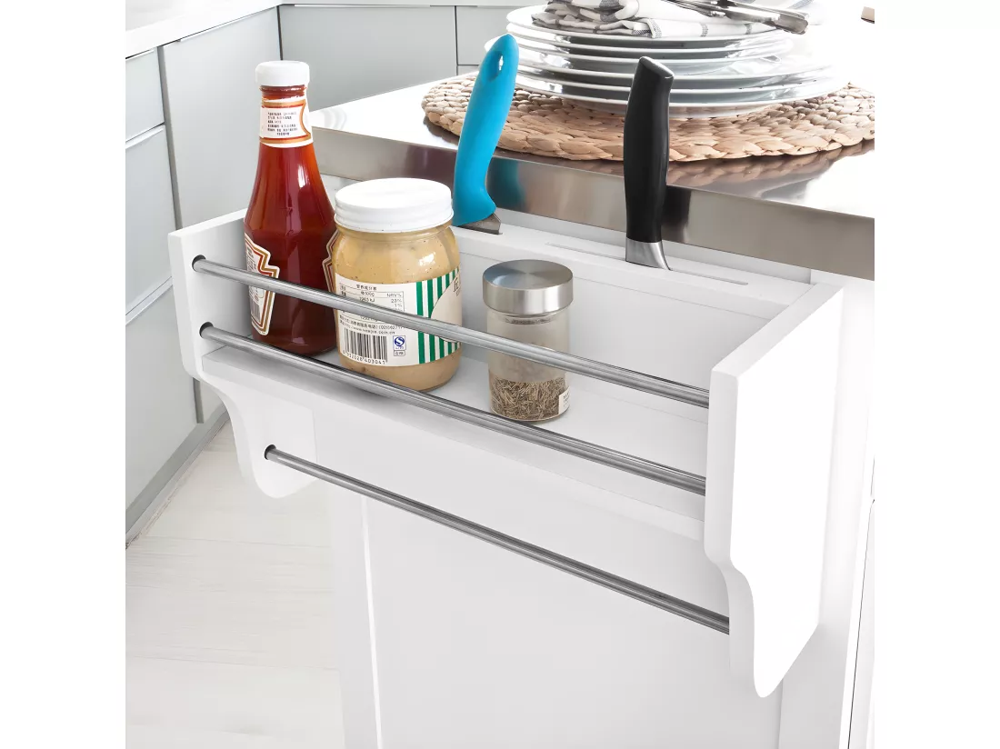 Desserte sur roulettes, Meuble chariot de cuisine de service avec Plateau en Acier Inox, FKW33-W