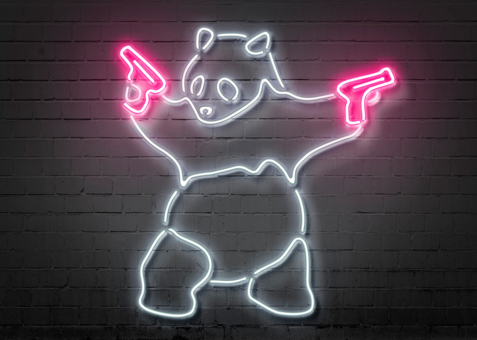 Leinwandbild NEON PANDA - rosa-schwarz - 70x50 cm