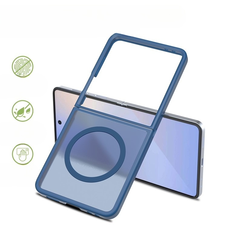 Samsung Galaxy Z Flip7 Hybrid Hardcase Hülle TPU Bumper   Kunststoff Rückseite MagSafe-Modul - Blau / Transparent