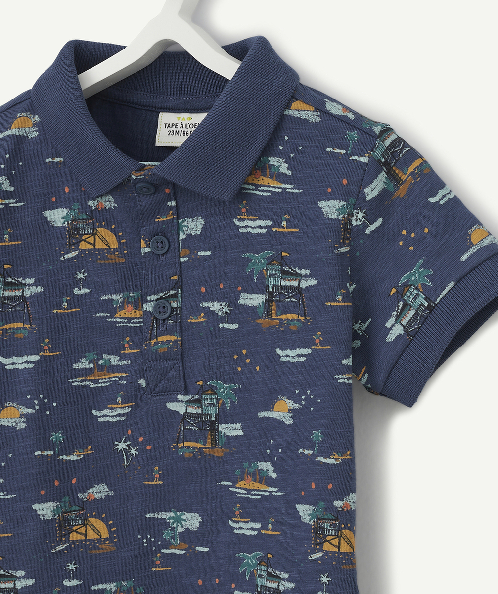 LE POLO BLEU MARINE IMPRIMÉ VACANCES EN COTON