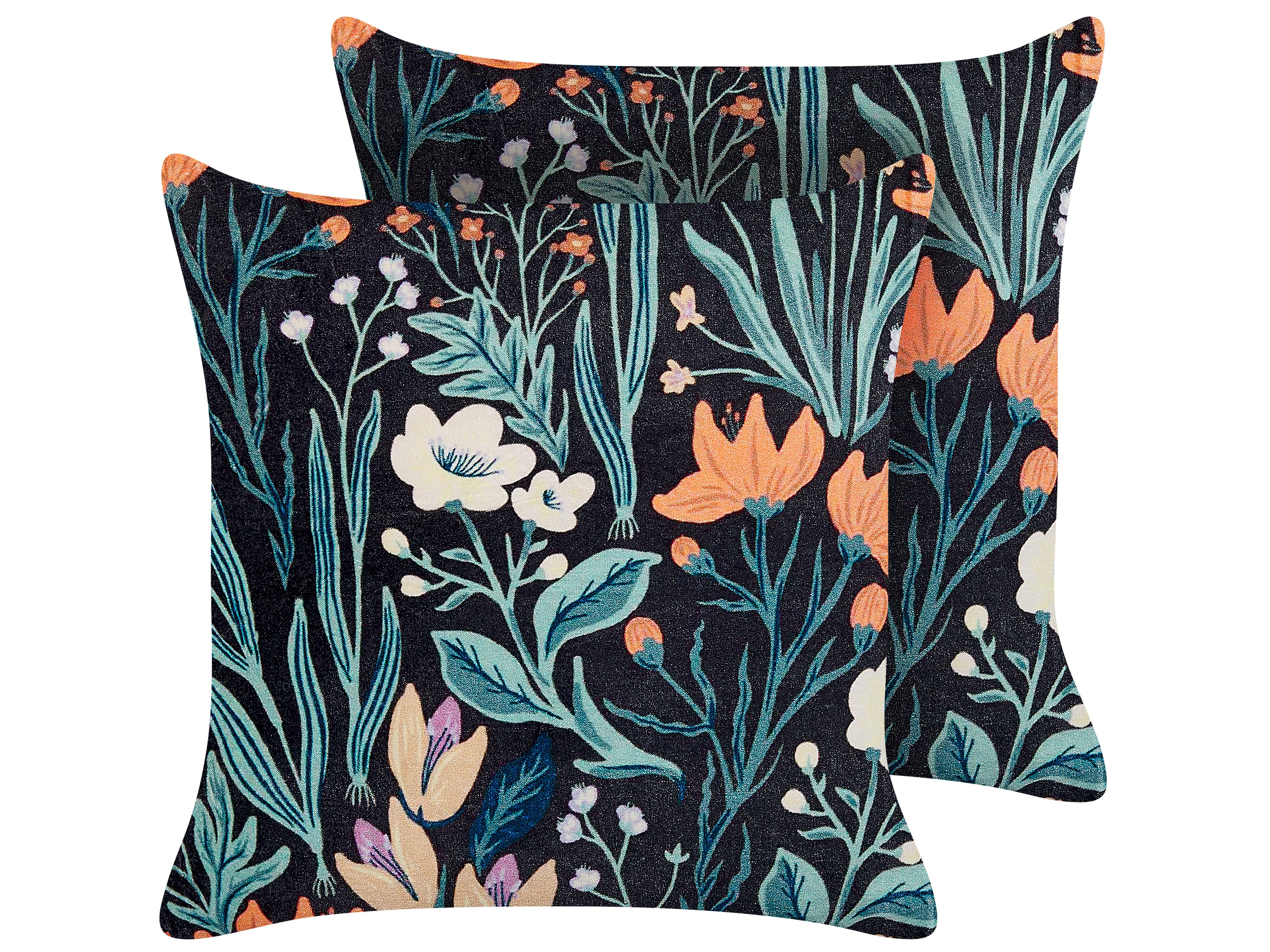 Set van 2 sierkussens OSMUNDA Fluweel 45 x 45 cm Zwart bloempatroon