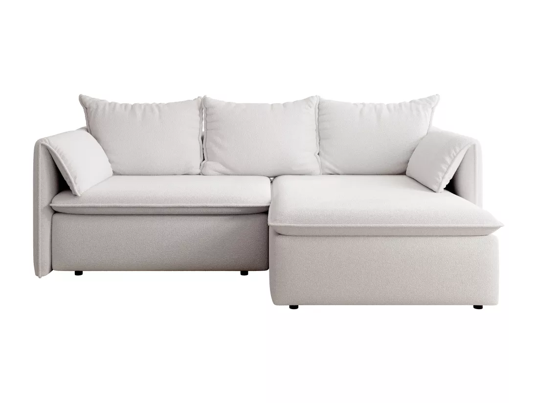 Canapé d'angle droit convertible en tissu texturé beige TEODORA