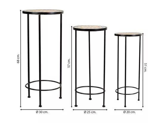 Ensemble de 3 supports en mosaïque et métal noirs