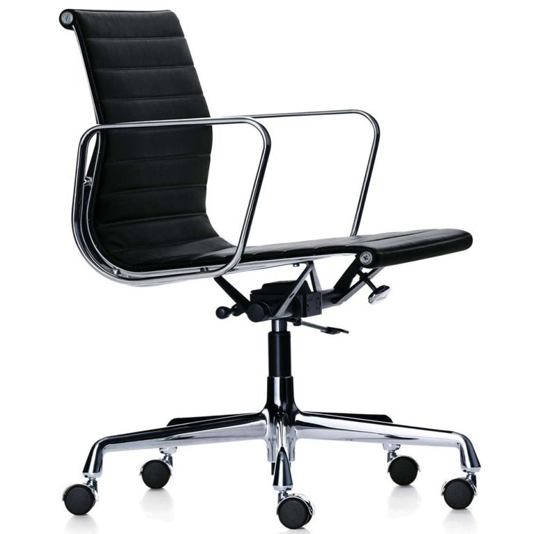 Vitra EA 117 bureaustoel Hopsak zwart, verchroomd, harde wielen