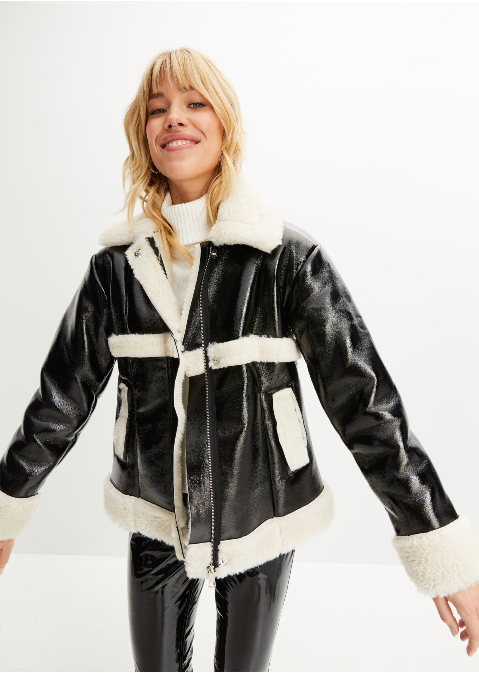 Veste brillante avec col synthétique