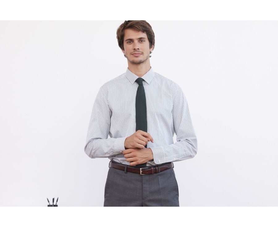 Chemise homme blanches à rayures vertes foncées - GEOFFROY