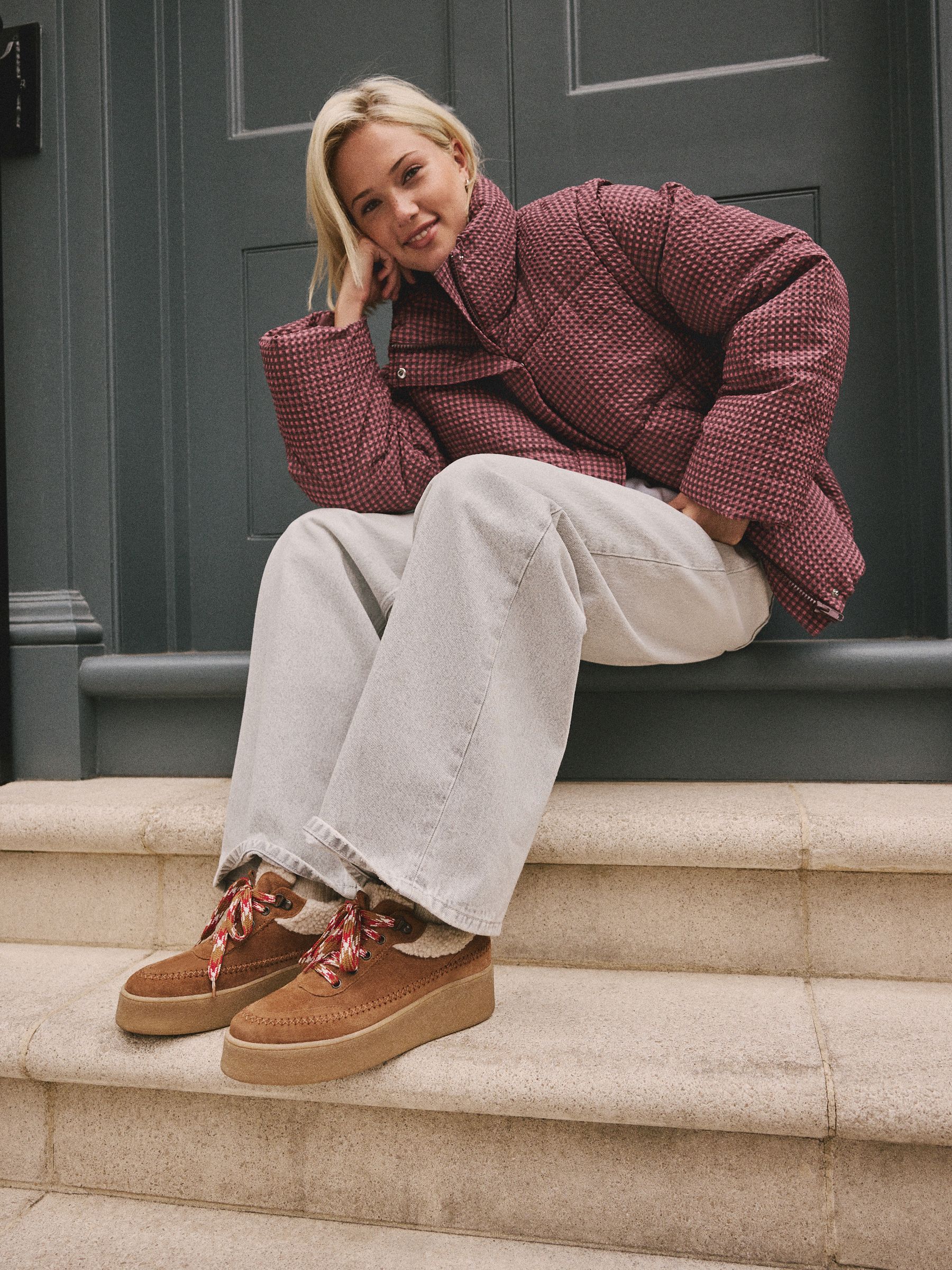 Lichtbruin - Signature Premium Leather Hiker Wedge Trainers