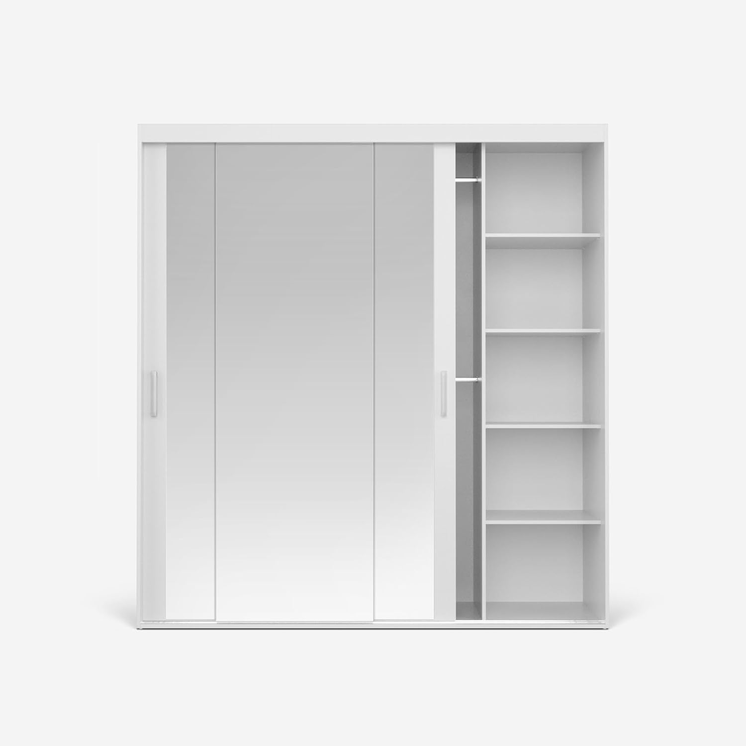VIKK - Kleiderschrank - Garderobenschrank Groß mit Spiegel - 220x60x225cm - Schrank mit Schiebetüren, 2 Kleiderstangen, Schrank nach Bestelleingang gefertigt, FLA Weiß, Innenausstattung MAX
