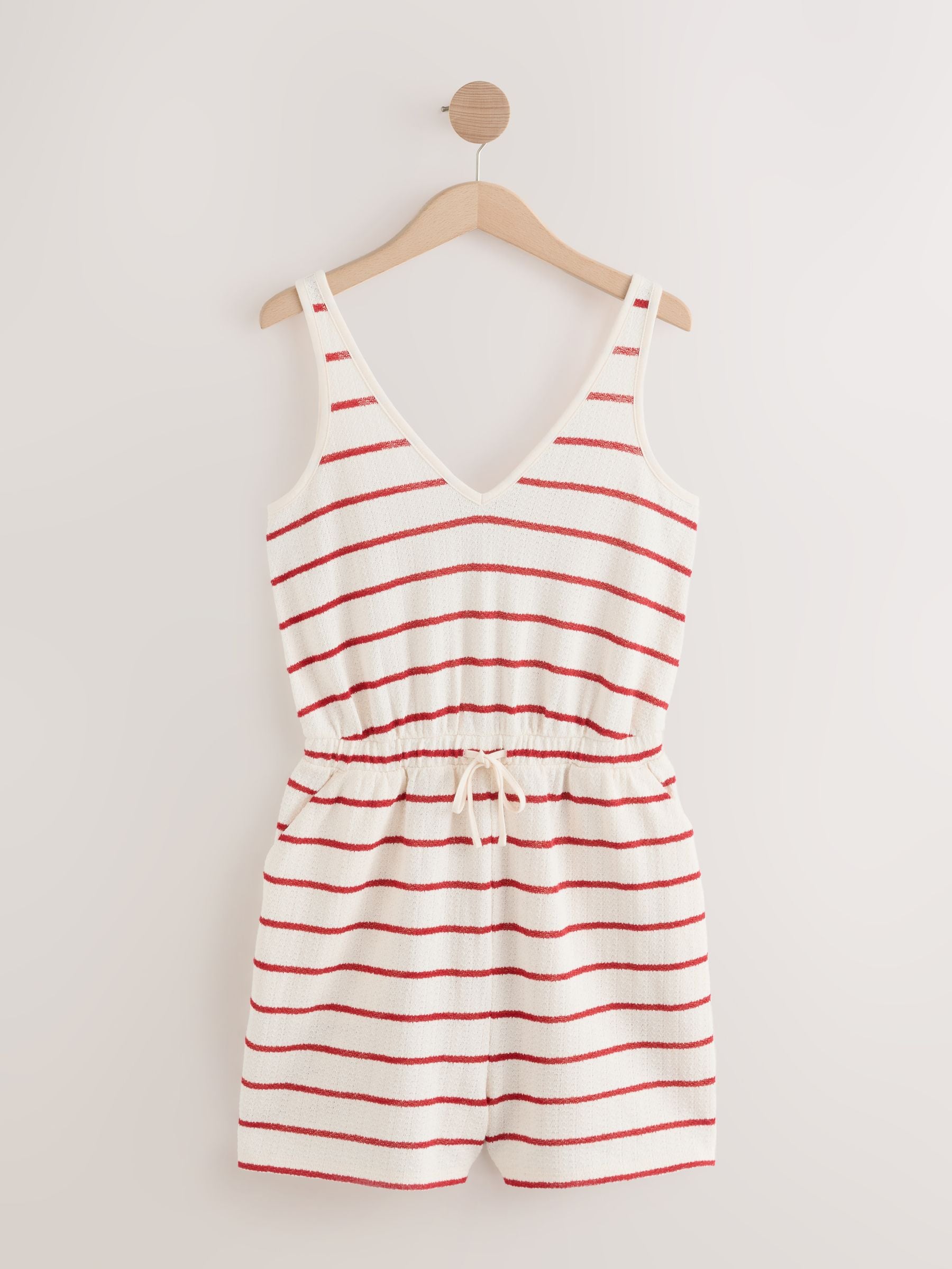 Rood/ecru - Jersey playsuit met V-hals