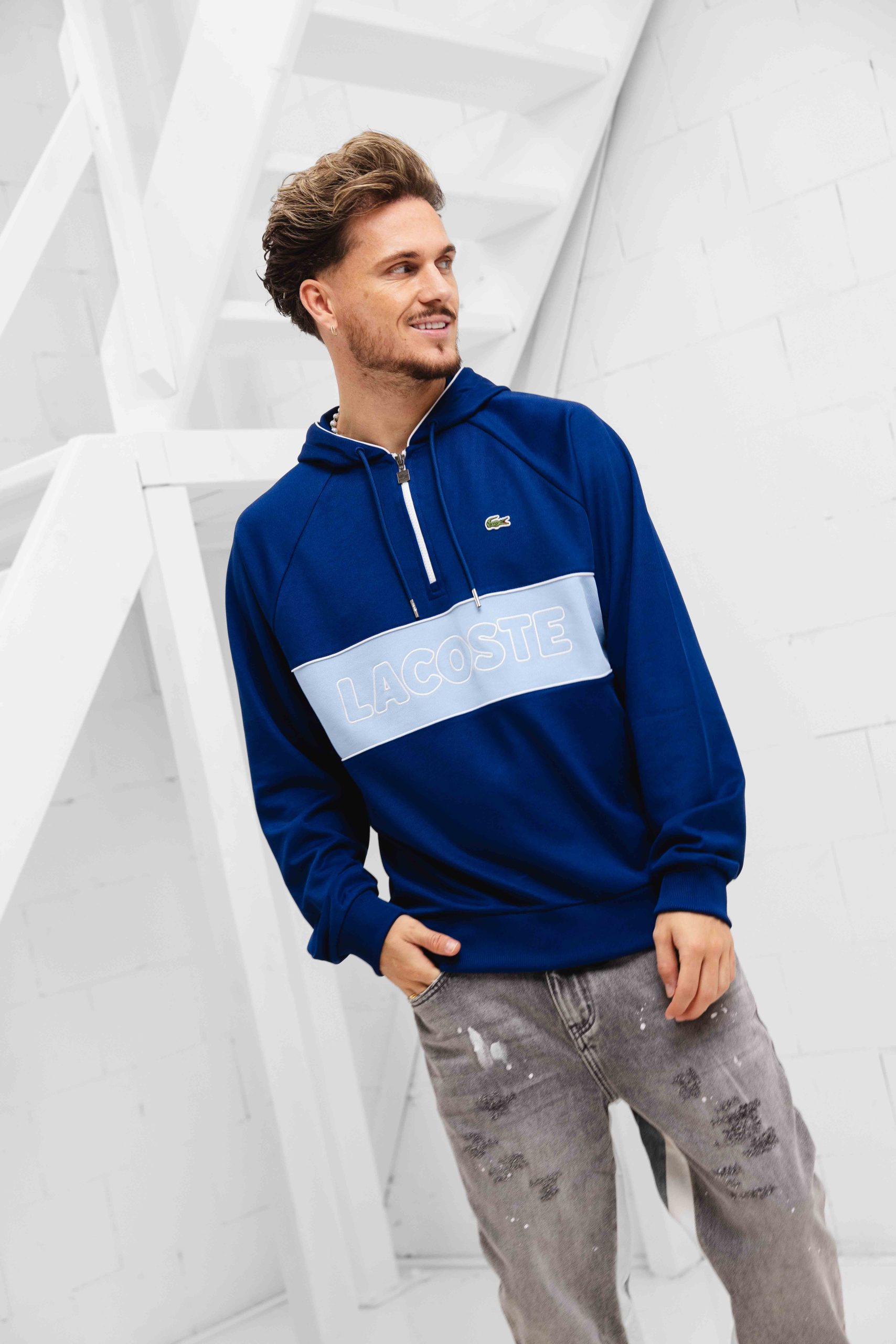 Lacoste Paris Relaxed Hoodie Heren Donkerblauw