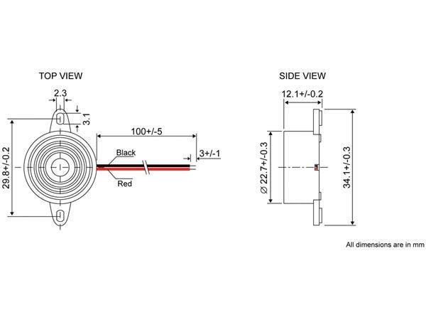 Velleman Summer SV3N, 12V, 88dB 1 Stück Subminiatursummer zur Flanschmontage, schwarz