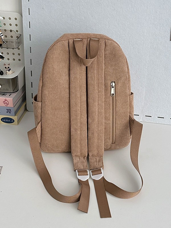 (33x27cm) Kordsamt Rucksack Fashion Umhänge Schultertasche Retro Backpack - Braun