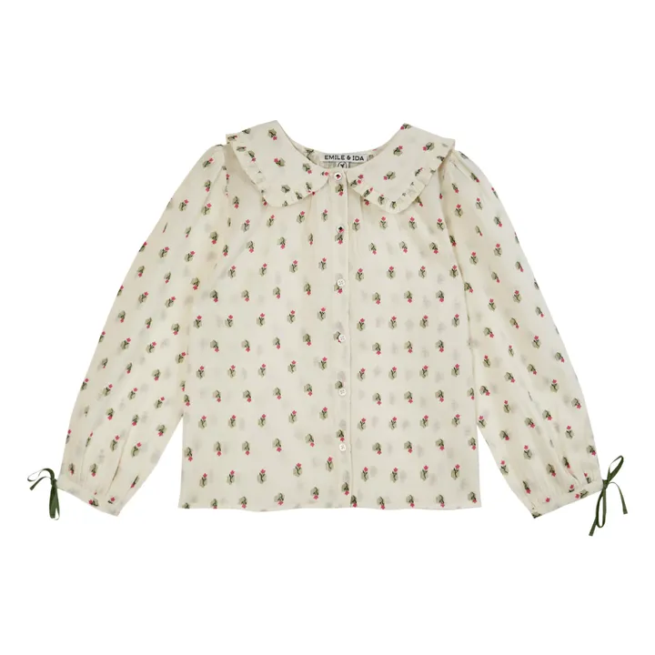 Emile et Ida Blouse Fleurie Col Volant | Ecru
