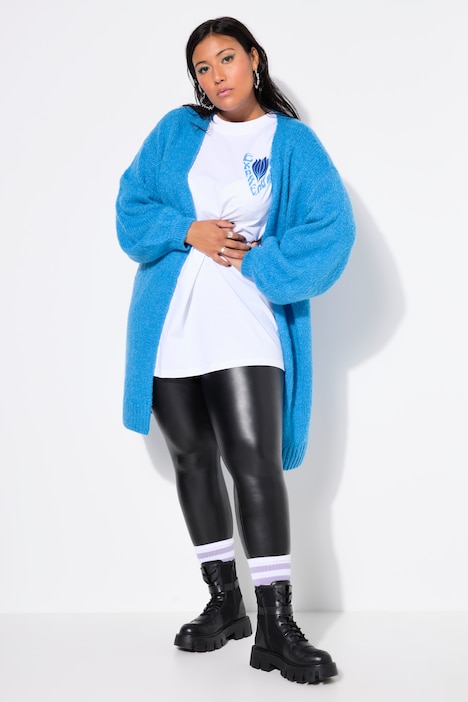 Long-Strickjacke, oversized, offene Form, Langarm