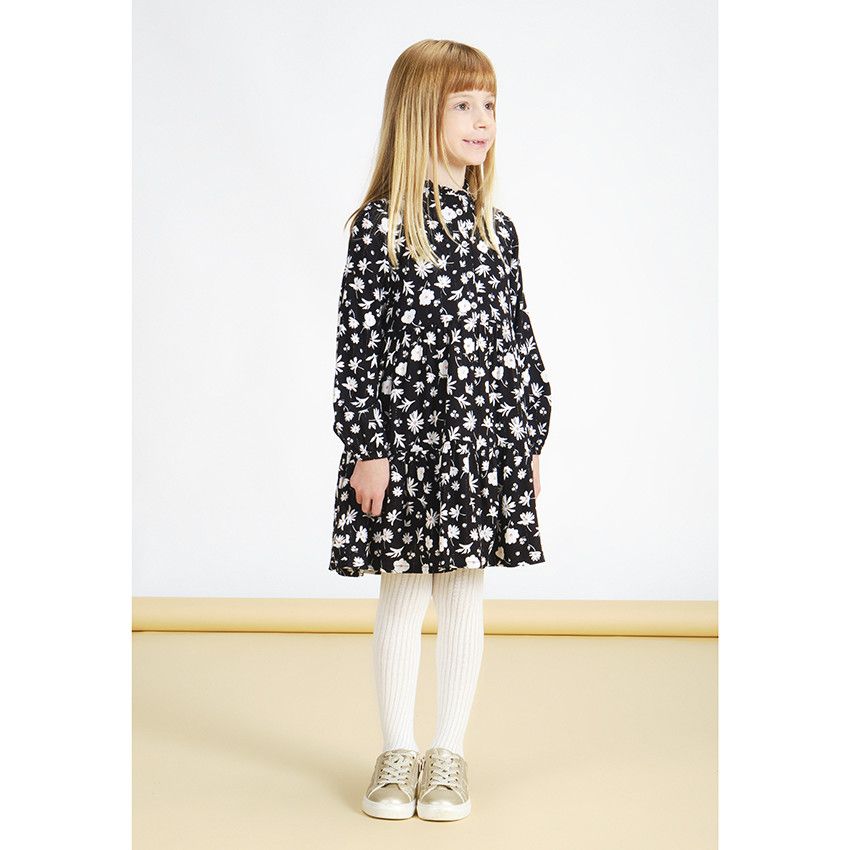 Robe manches longues imprimé fleuri pour fille - Noir