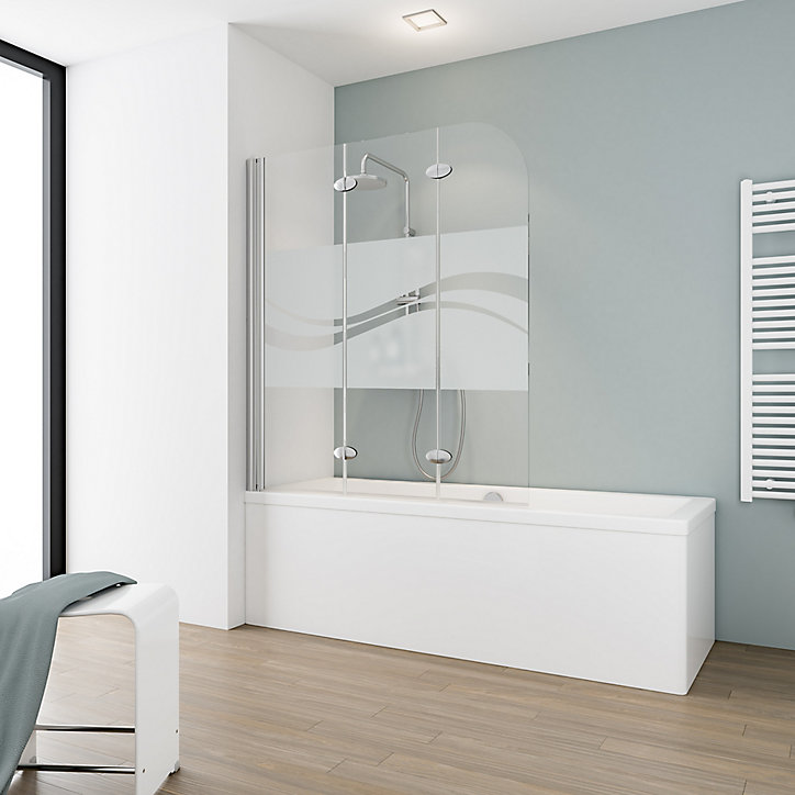 Pare-baignoire 125 x 140 cm, Schulte, paroi de baignoire 3 volets pivotants, verre transparent anticalcaire, Liane