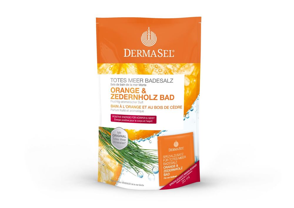 Dermasel Badesalz<br>400 g, Beutel, Orange & Zeder deutsch/französisch